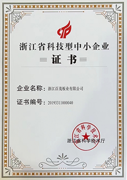 浙江省科技型中小企業證書